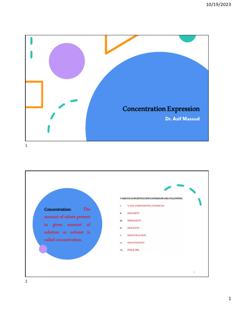 Concentration Expression | PDF | Mole (Unit) | Concentration