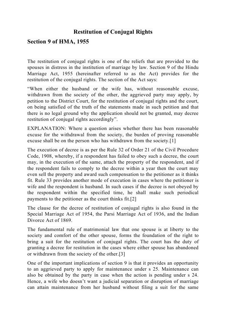 Restitution of Conjugal Rights | PDF | Marriage | Social Institutions