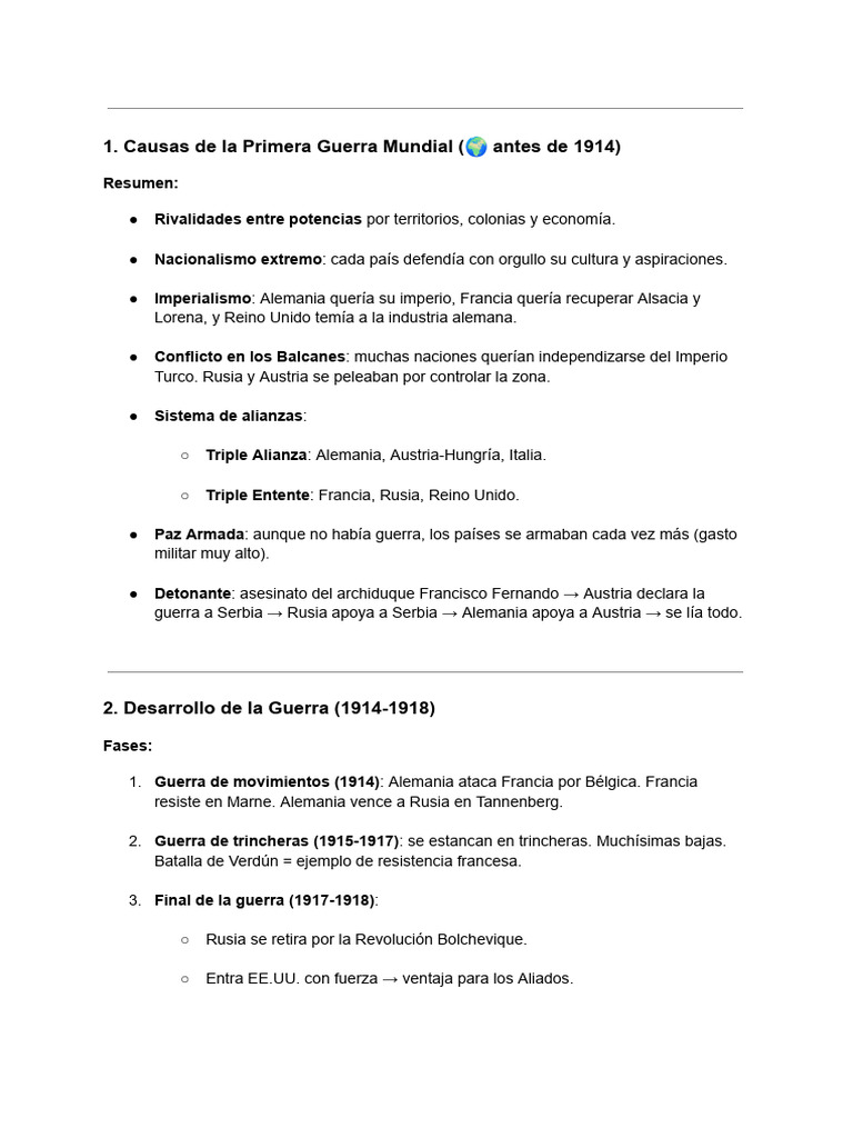Causas y Consecuencias de la I Guerra Mundial | PDF | imperio Alemán ...