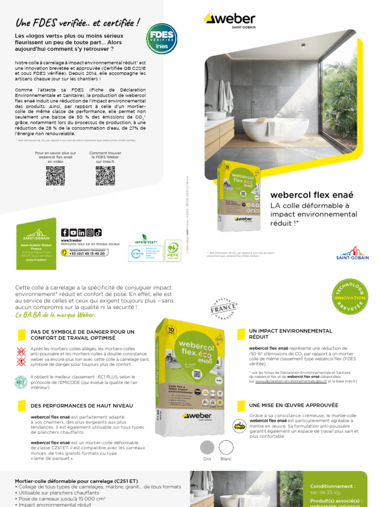 Colle Carrelage Écologique Webercol Flex | PDF