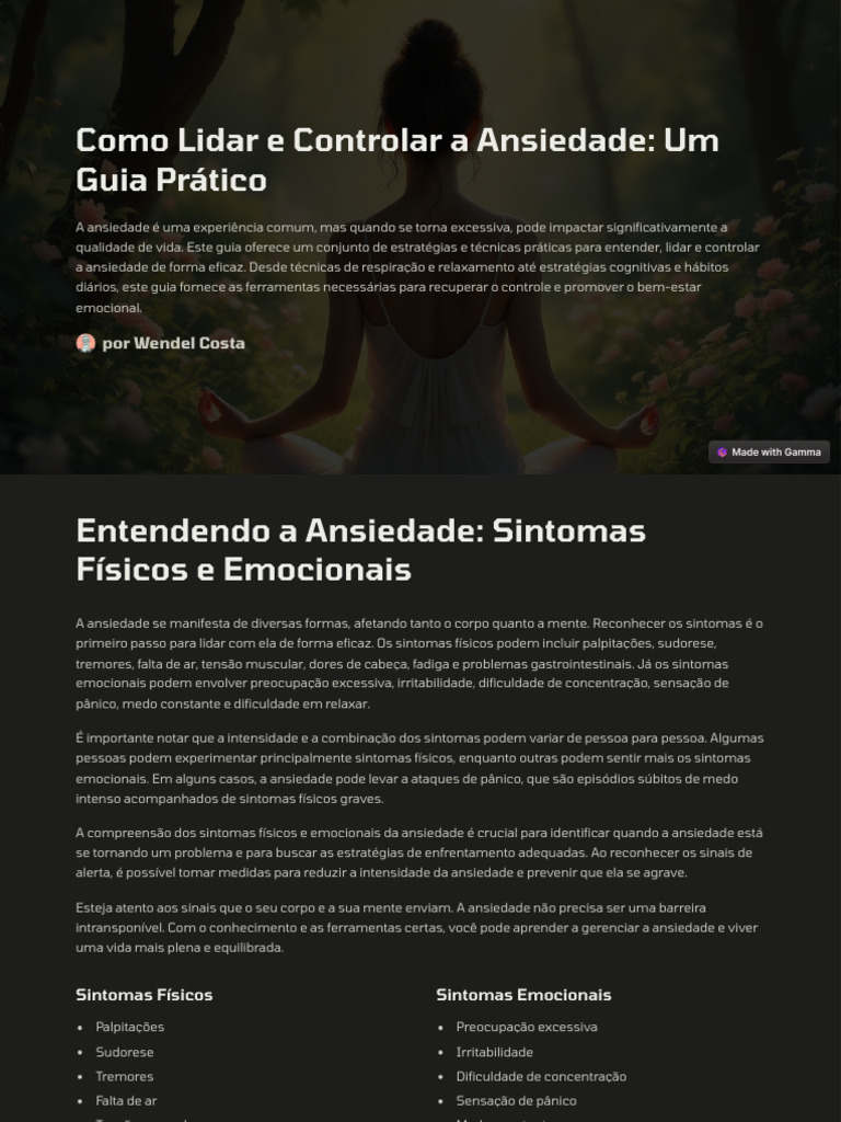 Controle da Ansiedade: Guia Prático | PDF | Ansiedade | Transtorno de ...