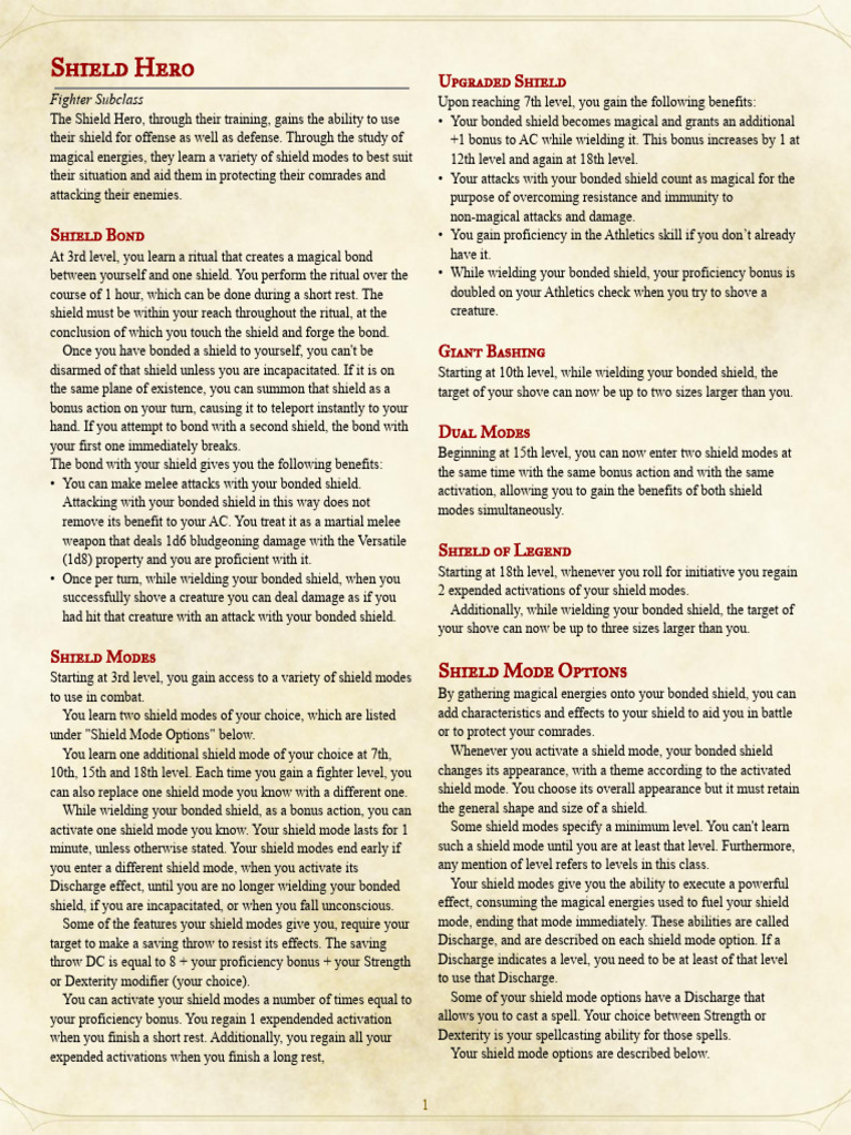 Shield Hero, Fighter Sub Class | PDF
