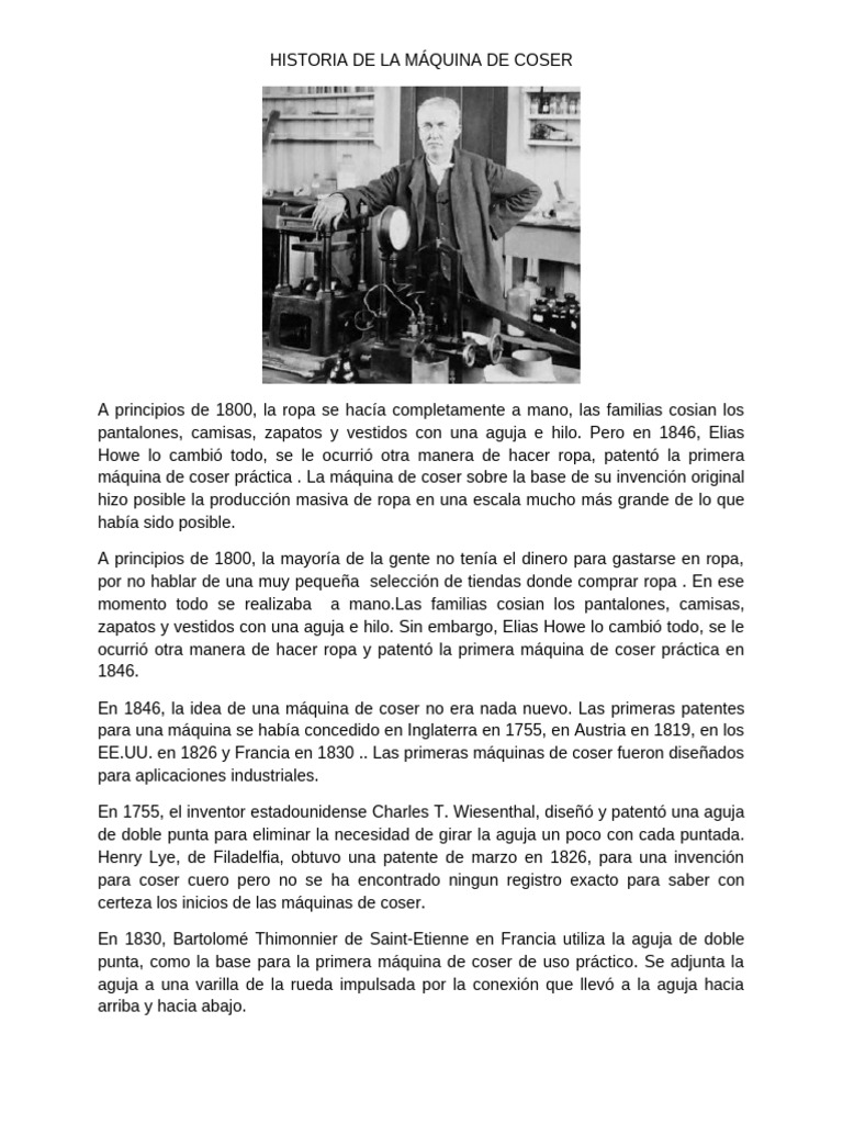 Elias Howe y la máquina de coser | PDF | Máquina de coser