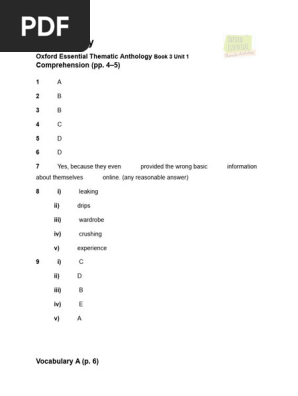 Oxford Essential Thematic Anthology 3 Answers | PDF