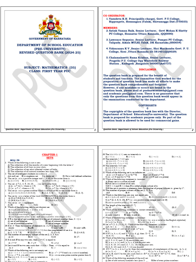Final I Puc Maths QB 24-25 | PDF | Function (Mathematics ...