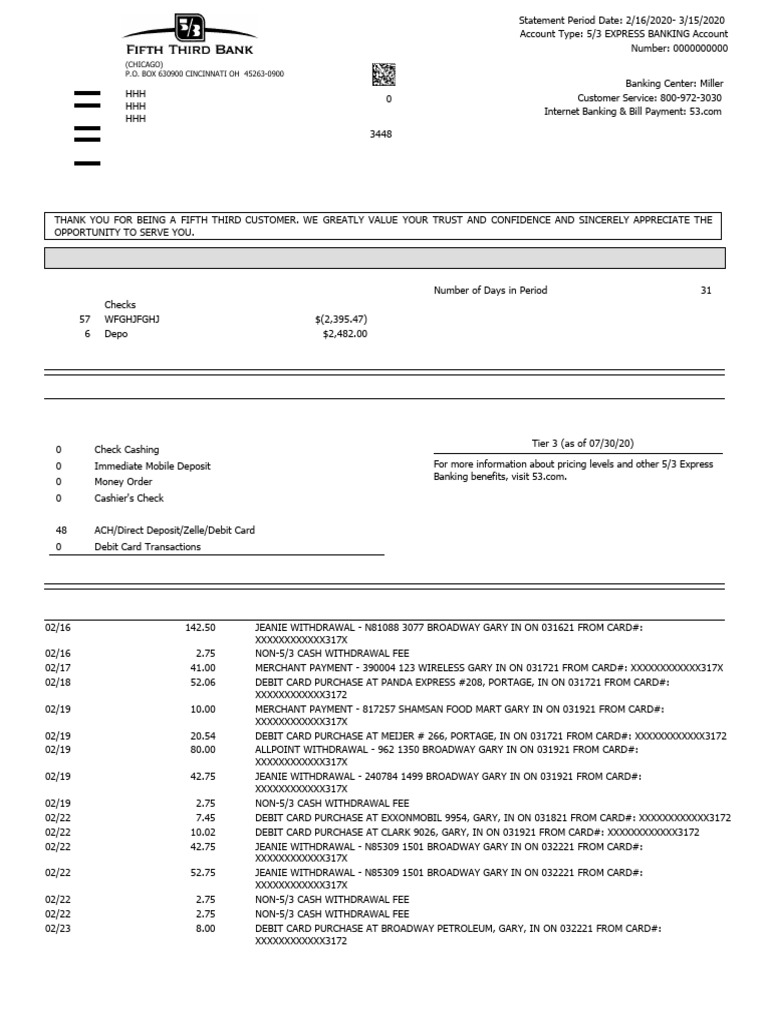 Fifth Third Banking Statement Summary | PDF | Credit Card | Visa Inc.