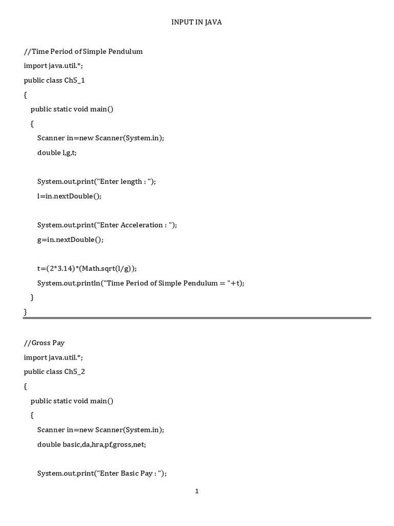 INPUT IN JAVA (Programs) | PDF | Square Root | Elementary Geometry