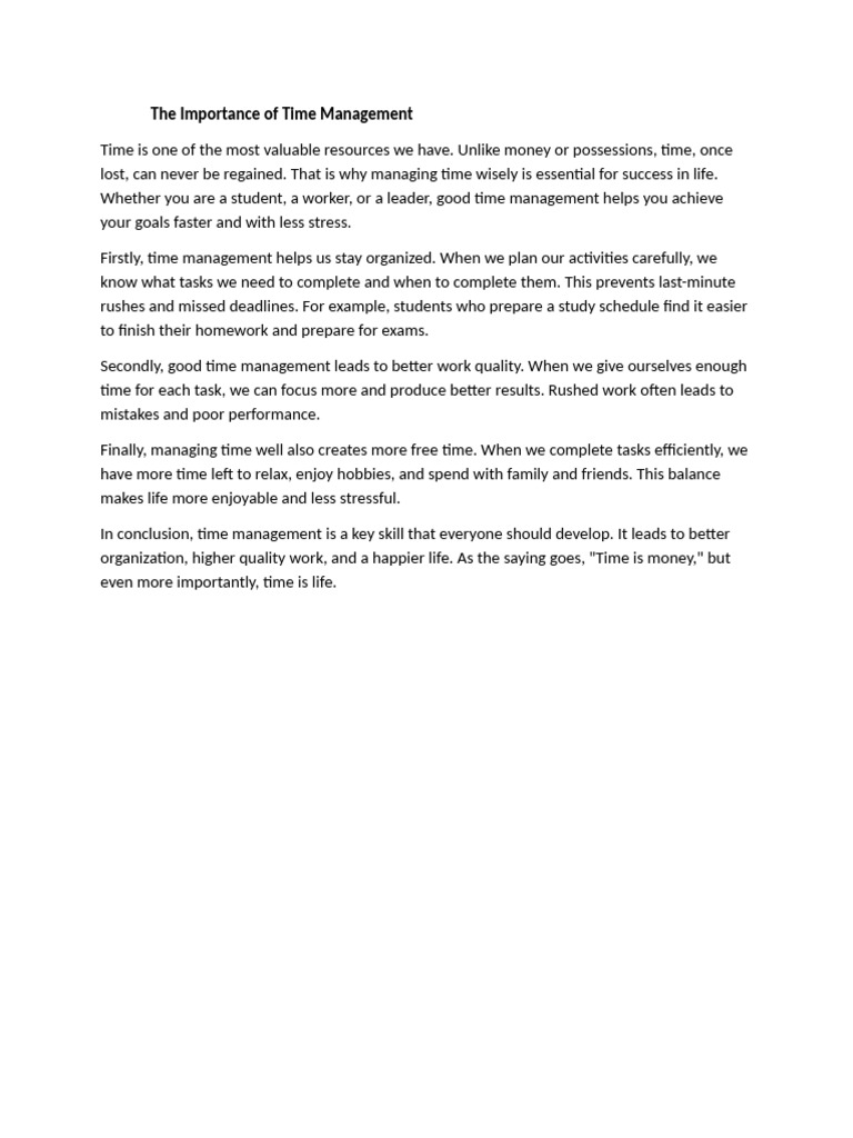 Importance of Time Management | PDF