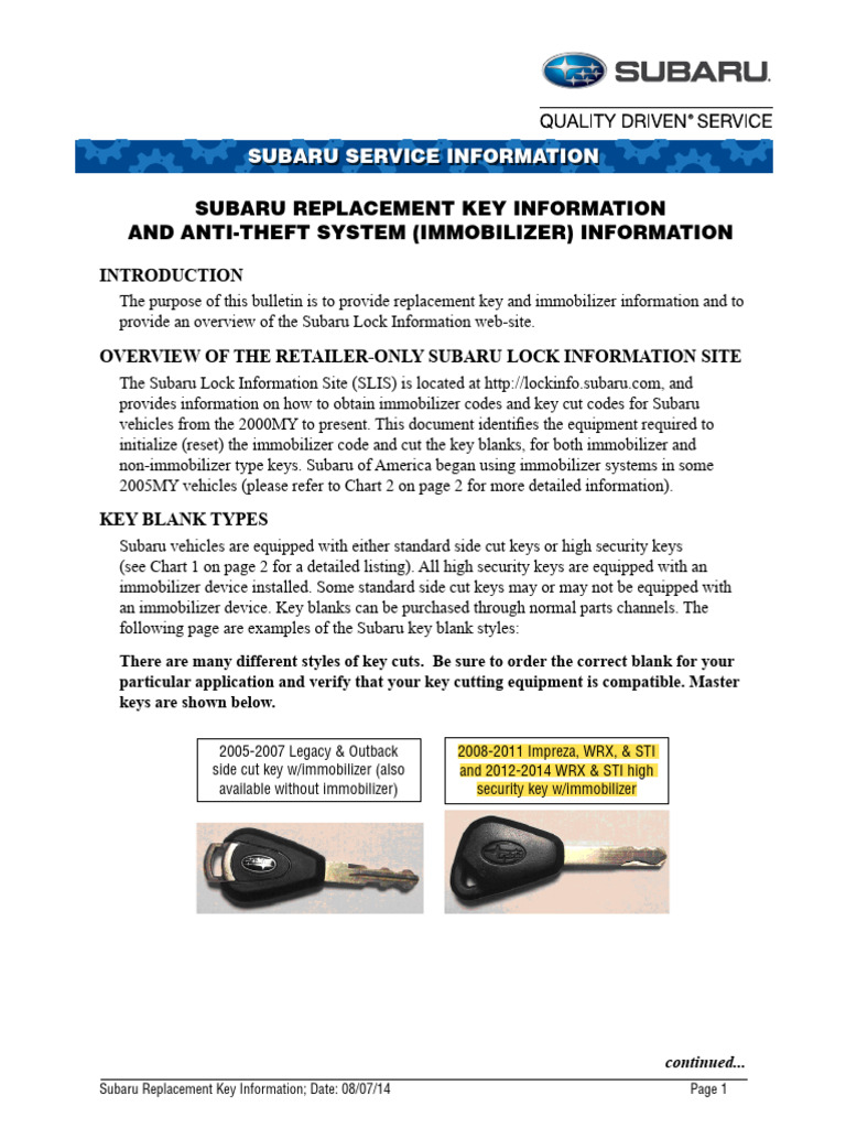 Subaru Key Replacement & Immobilizer Guide | PDF | Computer Hardware ...