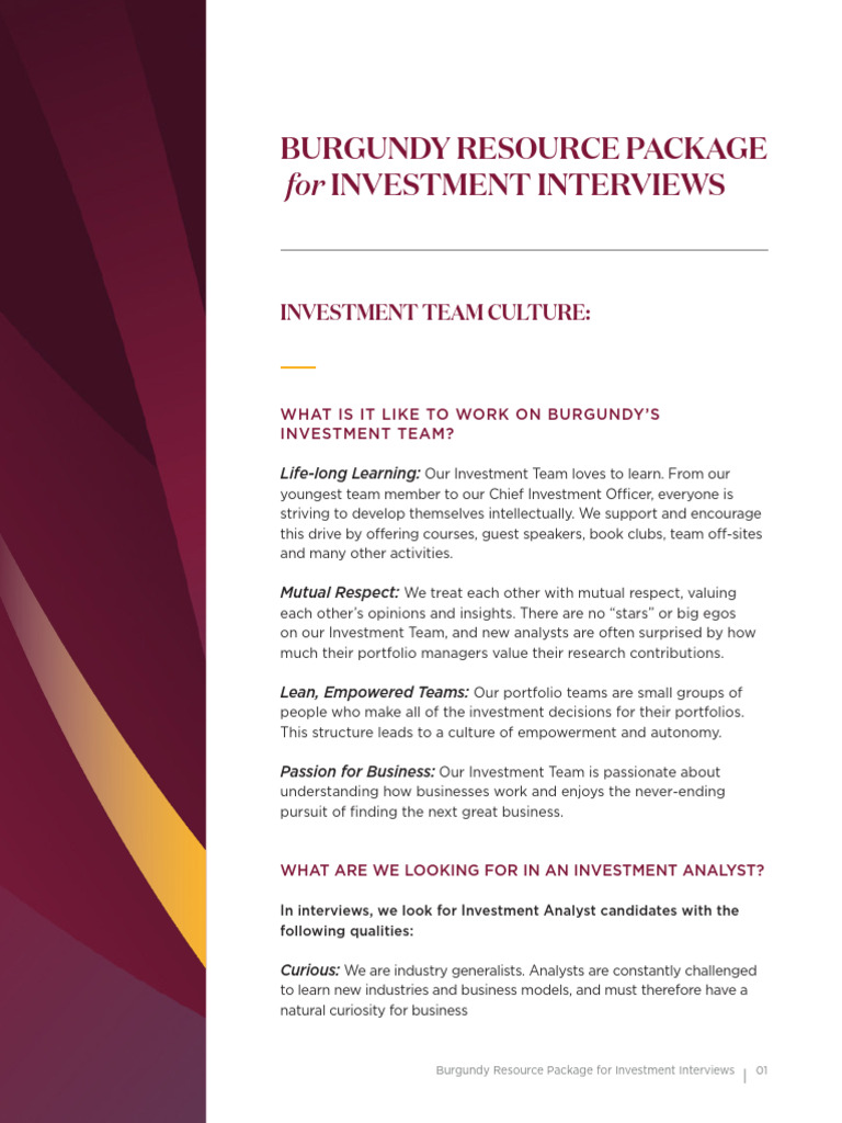 Burgundy Resource Package For Investment Interviews | PDF | Investing ...