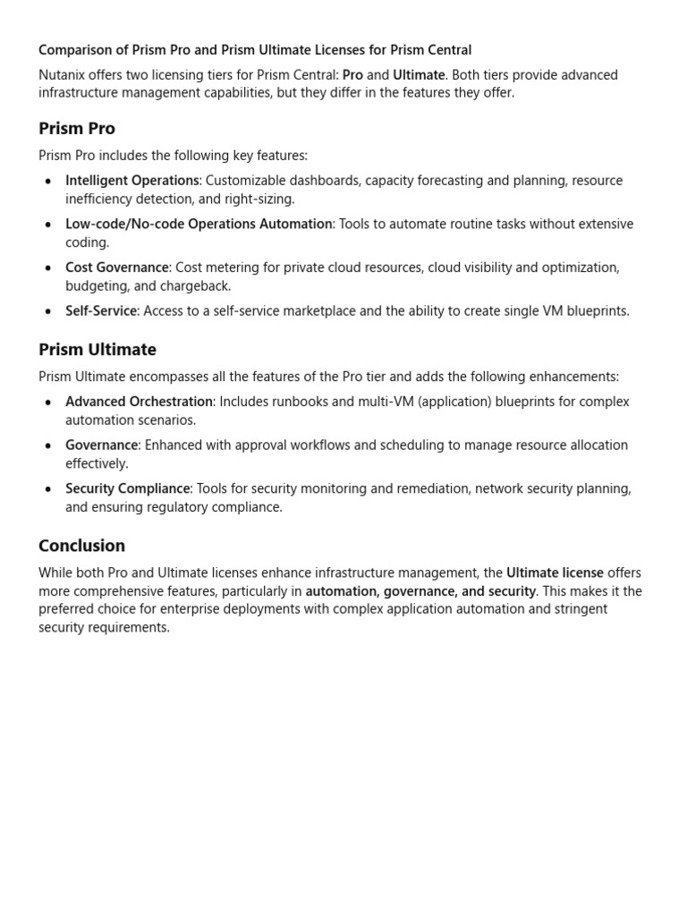 Prism Pro vs Ultimate License Comparison | PDF