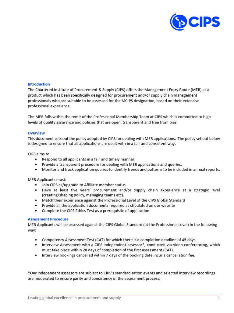 CIPS Management Entry Route Policy | PDF | Procurement