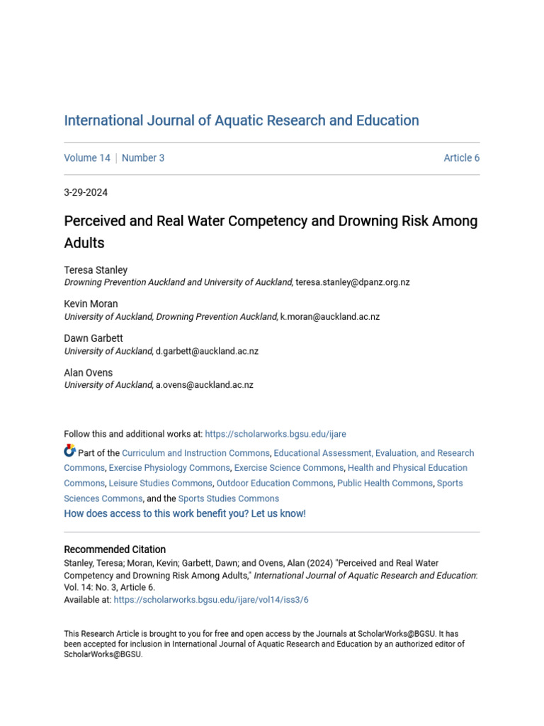 Adult Water Competency and Drowning Risk | PDF | Swimming | Risk