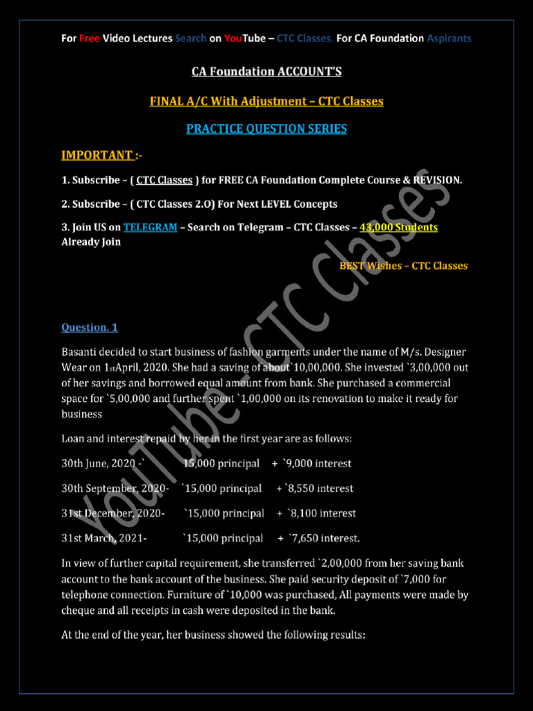 CA Foundation Accounts June 2023 PQ CTC Classes | PDF