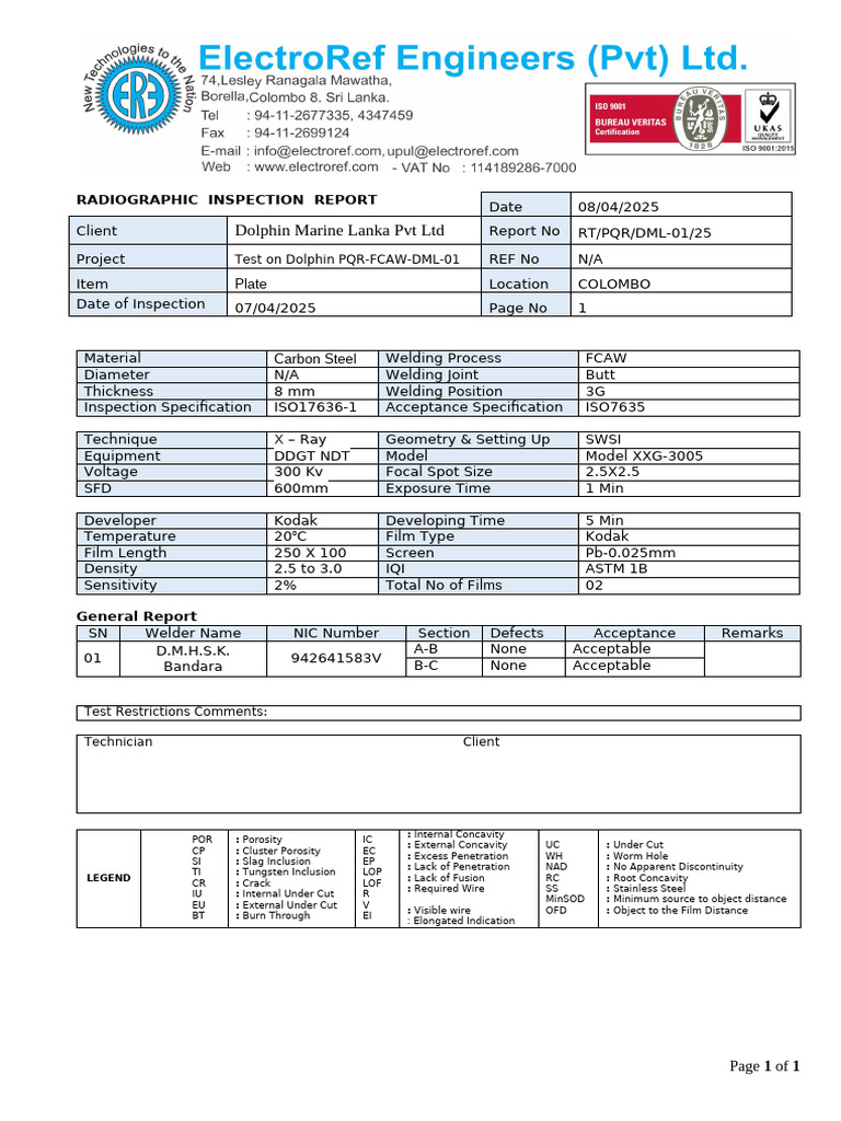 Radiographic Inspection Report for FCAW | PDF | Welding | Construction