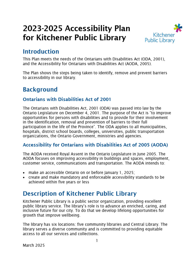 Kitchener Library Accessibility Plan 2023-2025 | PDF | Information ...