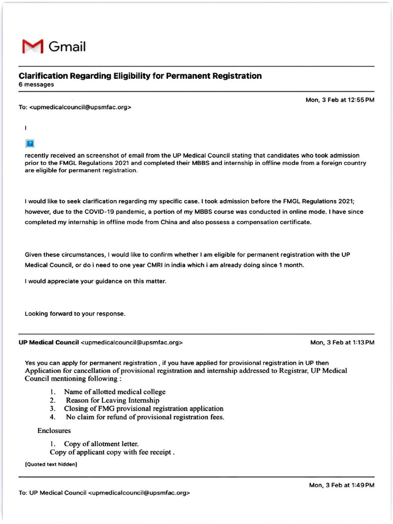 Clarification on UPMC Permanent Registration | PDF