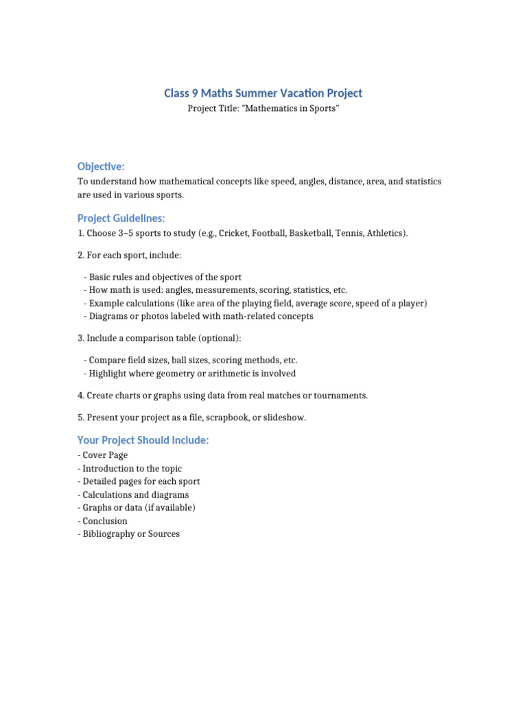 Mathematics in Sports Project Guide | PDF
