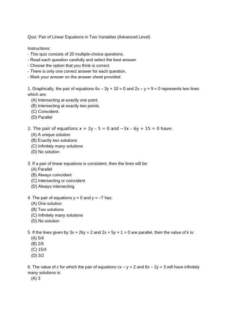 Linear Equations in 2 Variables-2 | PDF | Equations | Algebra