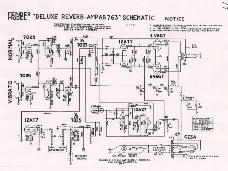 Deluxe Reverb AB763 Schematic | PDF