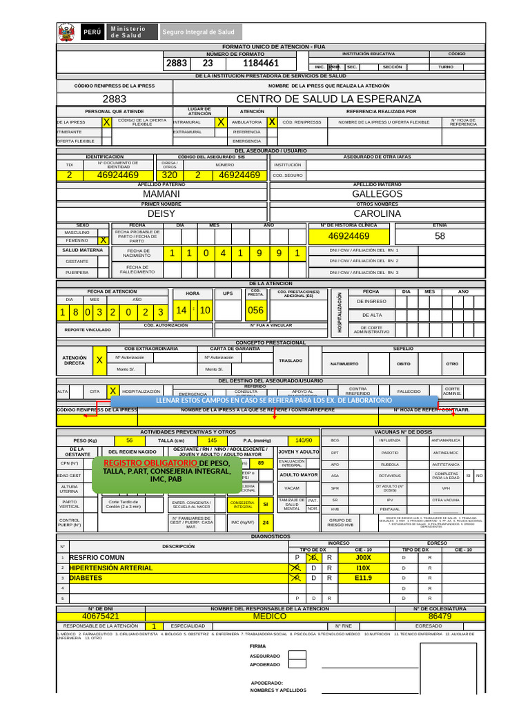Formato Único de Atención - FUA | PDF | Especialidades Medicas ...