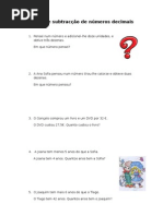 Ficha de Trabalho_ Adição e Subtracção de números Decimais