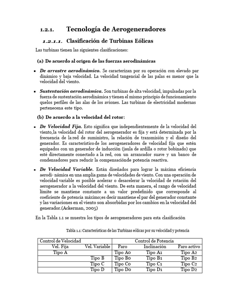 Clasificación y Funcionamiento de Aerogeneradores | PDF | Turbina ...