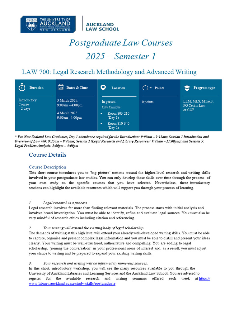 Law 700: Research & Writing Workshop | PDF | Libraries | Postgraduate ...