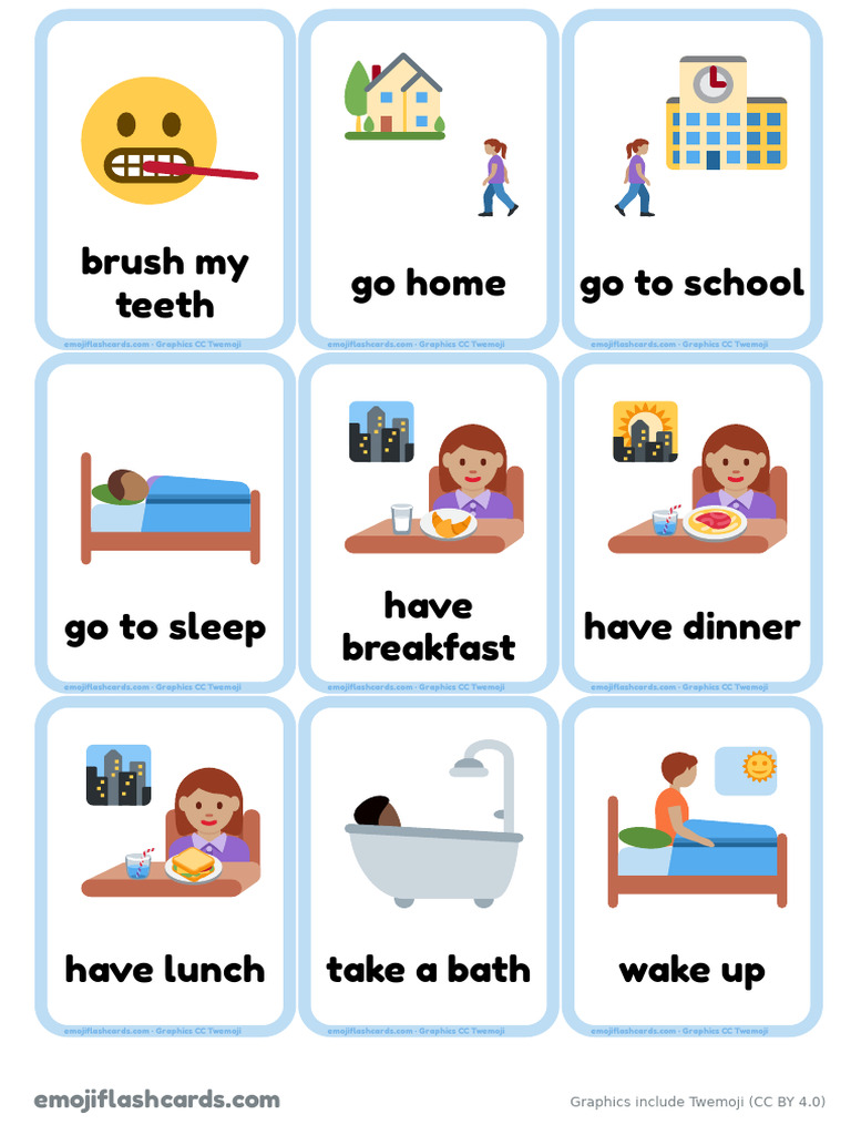 Emoji Flashcards for Daily Activities | PDF