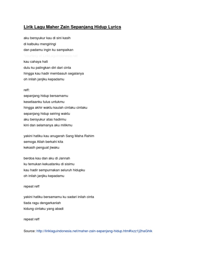 Lirik Lagu Maher Zain Sepanjang Hidup Lyrics