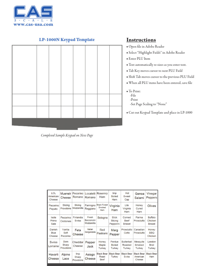 LP-1000N Keypad Template Guide | PDF