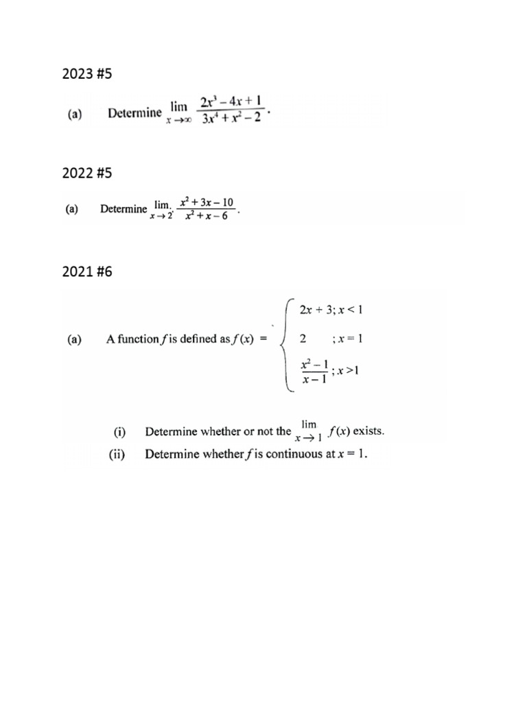 Limits Past Papers 2012-2023 (PURE MATHS) | PDF