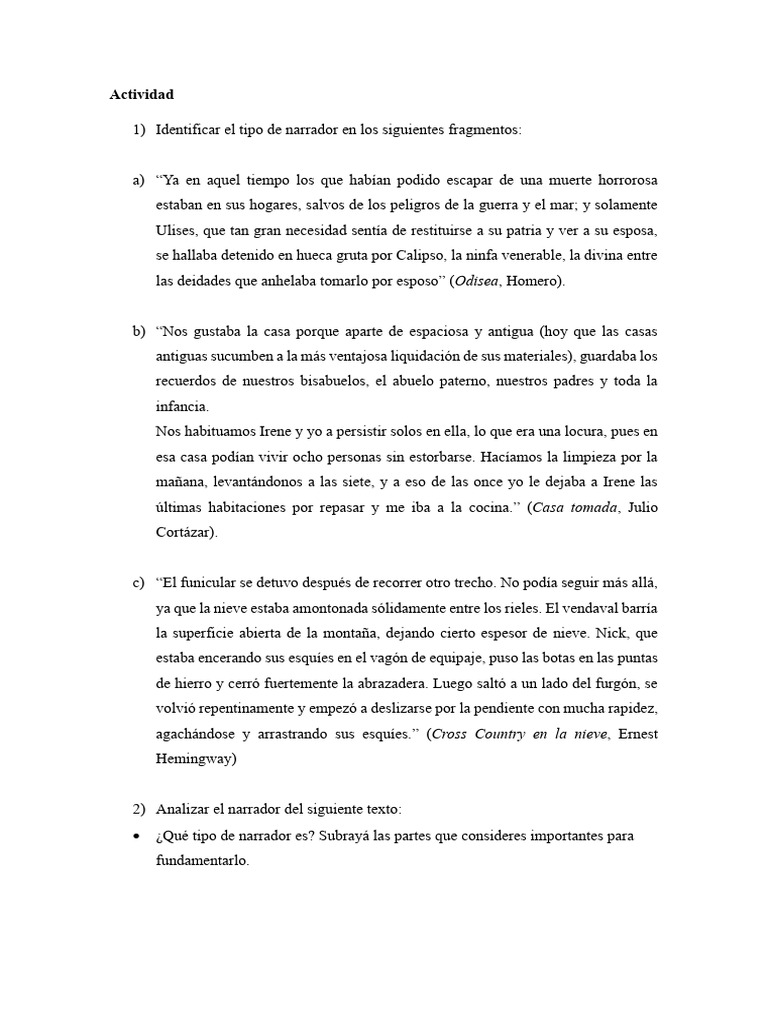 Actividad para Distinguir Narradores (Secundaria) | PDF