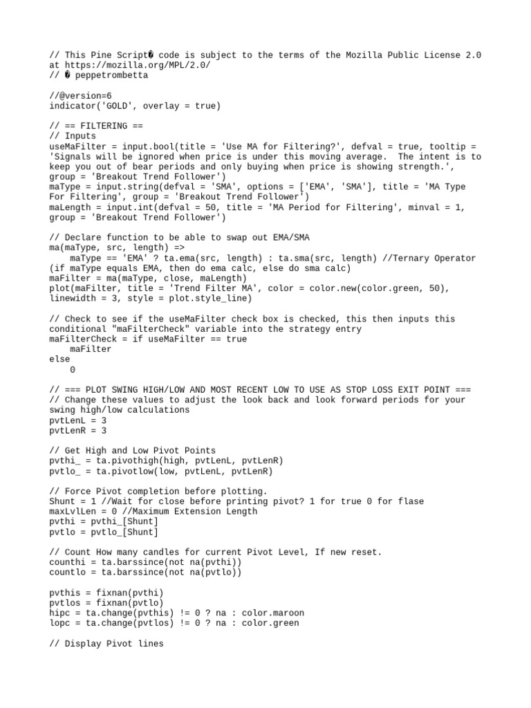 Pine Script for Trend Following Strategy | PDF