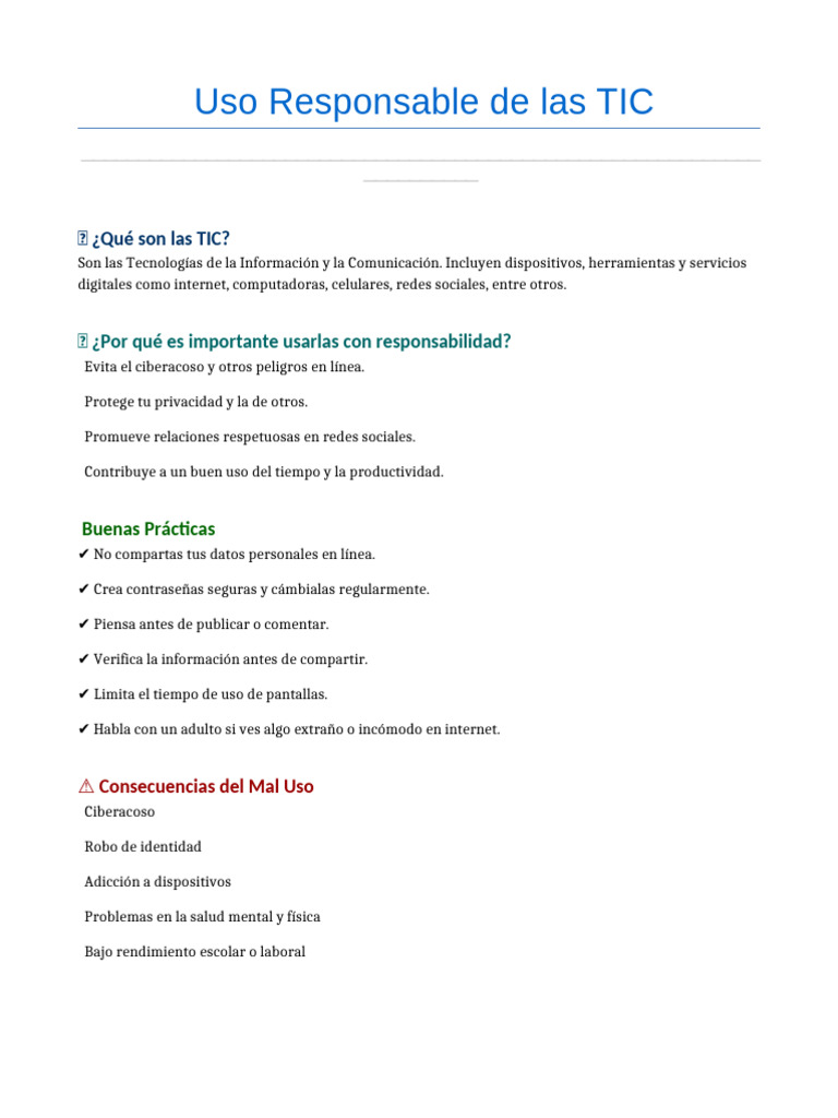 Uso Responsable de las TIC | PDF