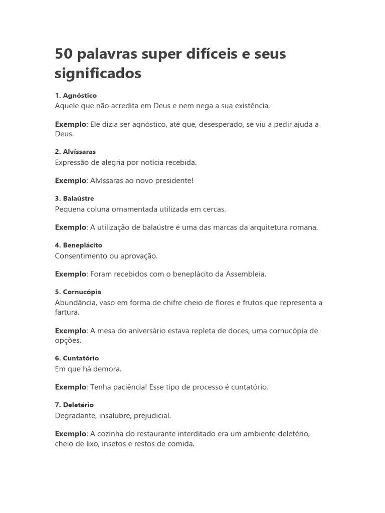 50 Palavras Difíceis e Seus Significados | PDF