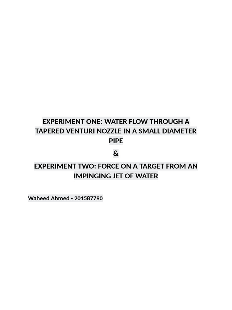 Thermofluids Lab Week 21 Waheed Ahmed 201587790 | PDF | Fluid Dynamics ...