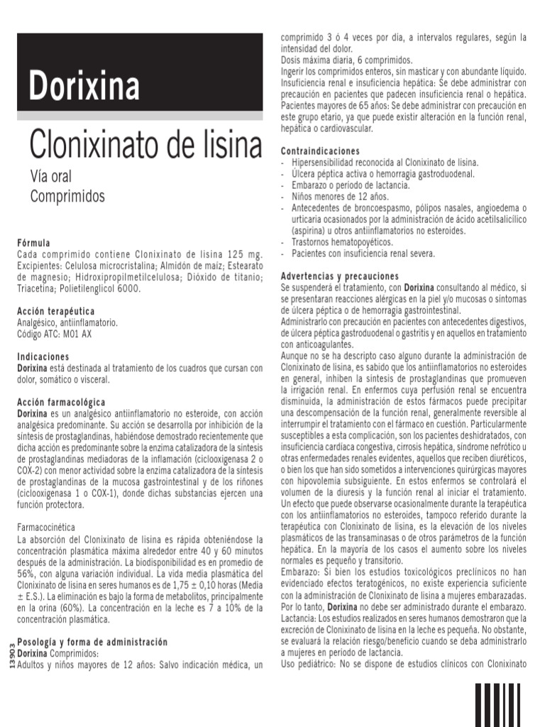 Dorixina: Clonixinato de Lisina | PDF | Droga anti-inflamatoria libre ...