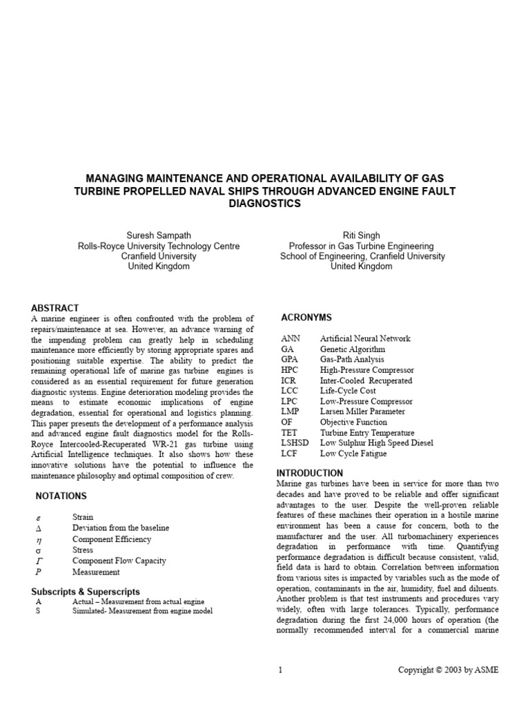 Managing Maintenance and Operational Availability of Gas Turbine ...