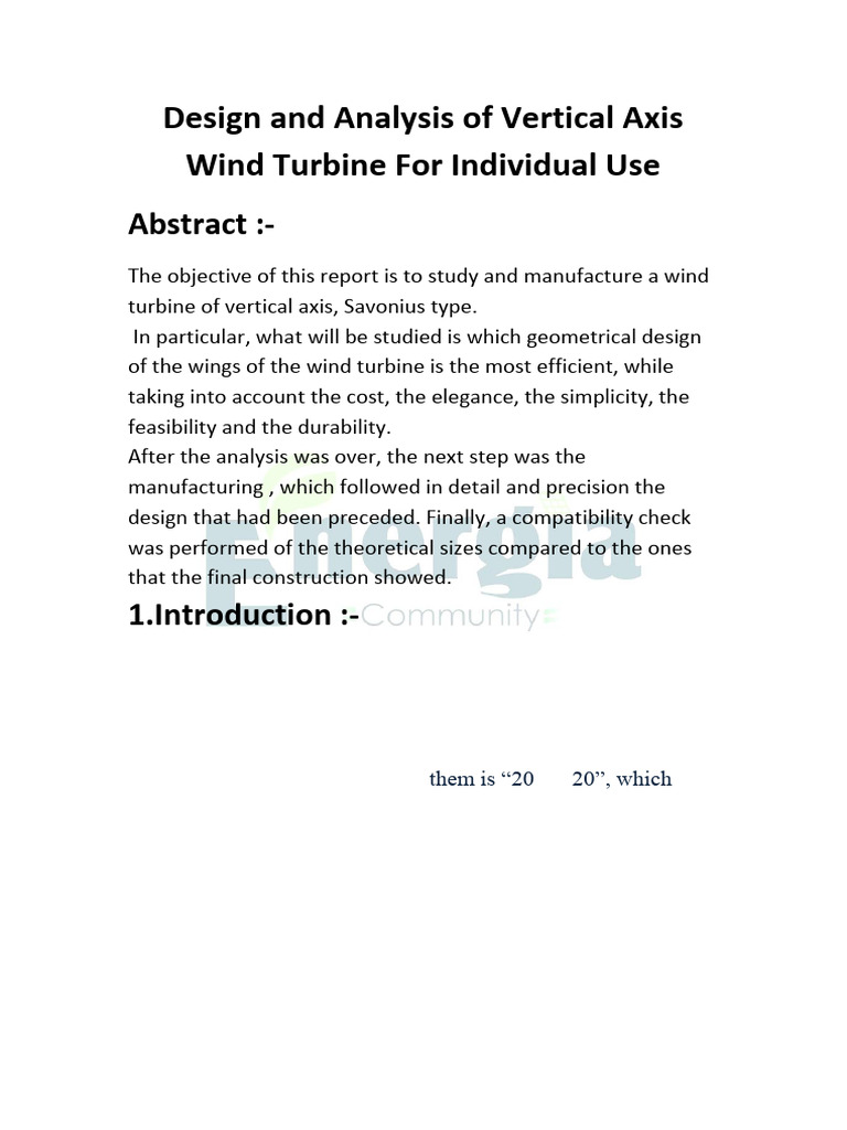 Design and Analysis of Vertical Axis Wind Turbine For Individual Use ...
