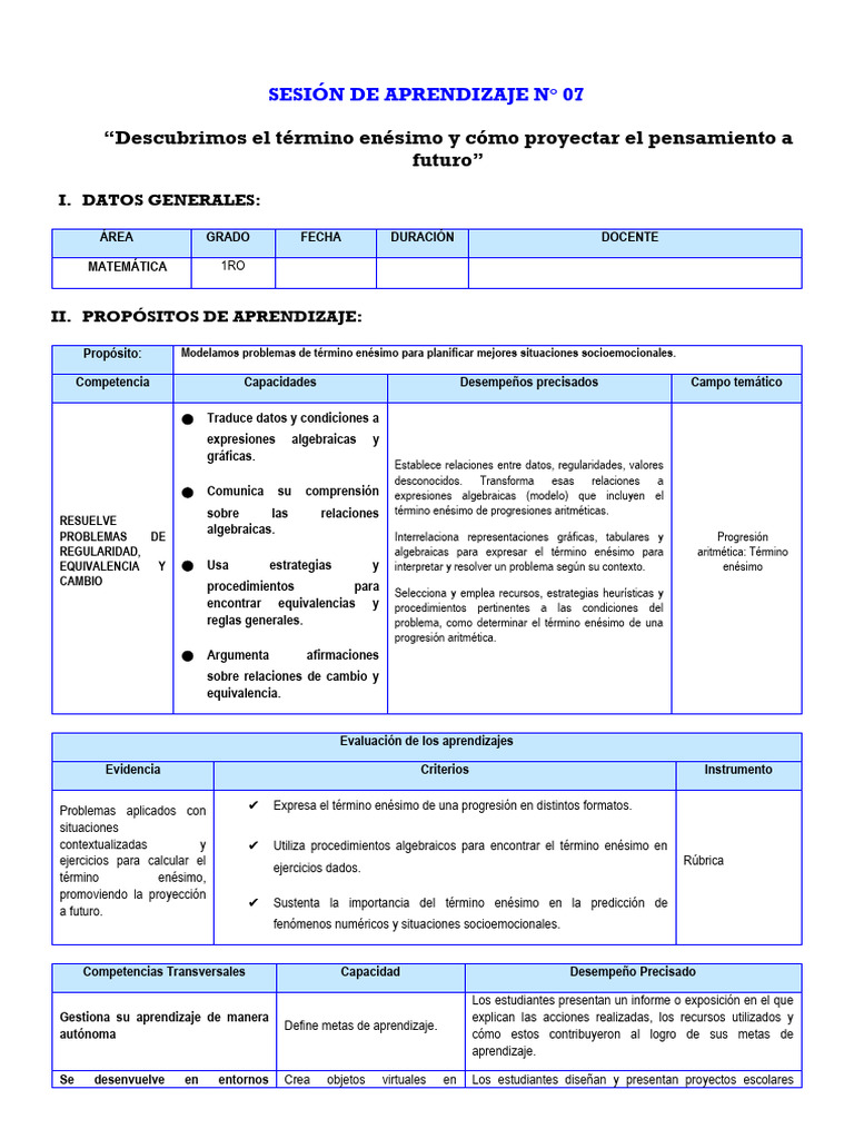 Término Enésimo en Progresiones Aritméticas | PDF | Aprendizaje | Maestros