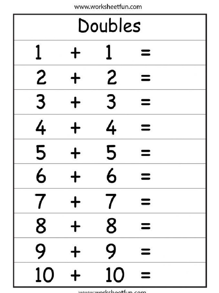 Addition - Doubles - Worksheet - FREE Printable Worksheets | PDF