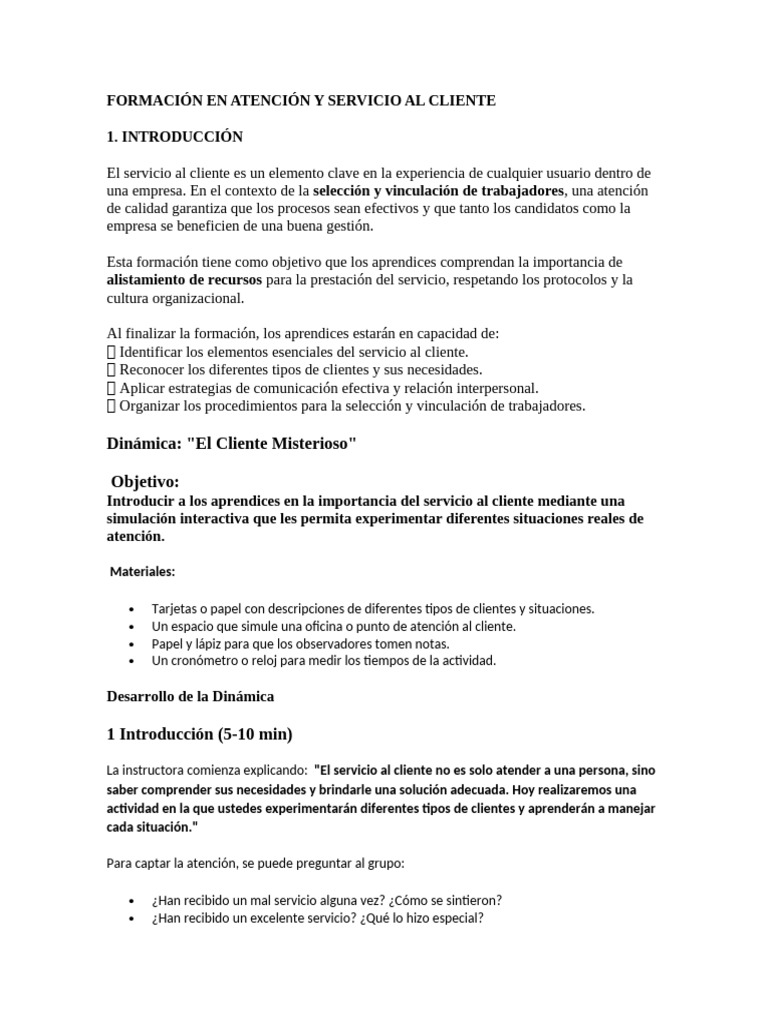 Formación en Atención y Servicio Al Cliente - Resultado 1 | PDF ...