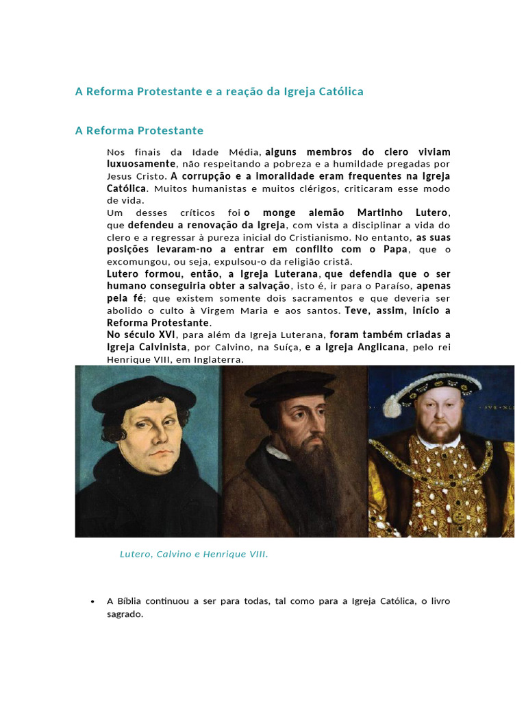Reforma Protestante e Contrarreforma | PDF | Protestantismo ...
