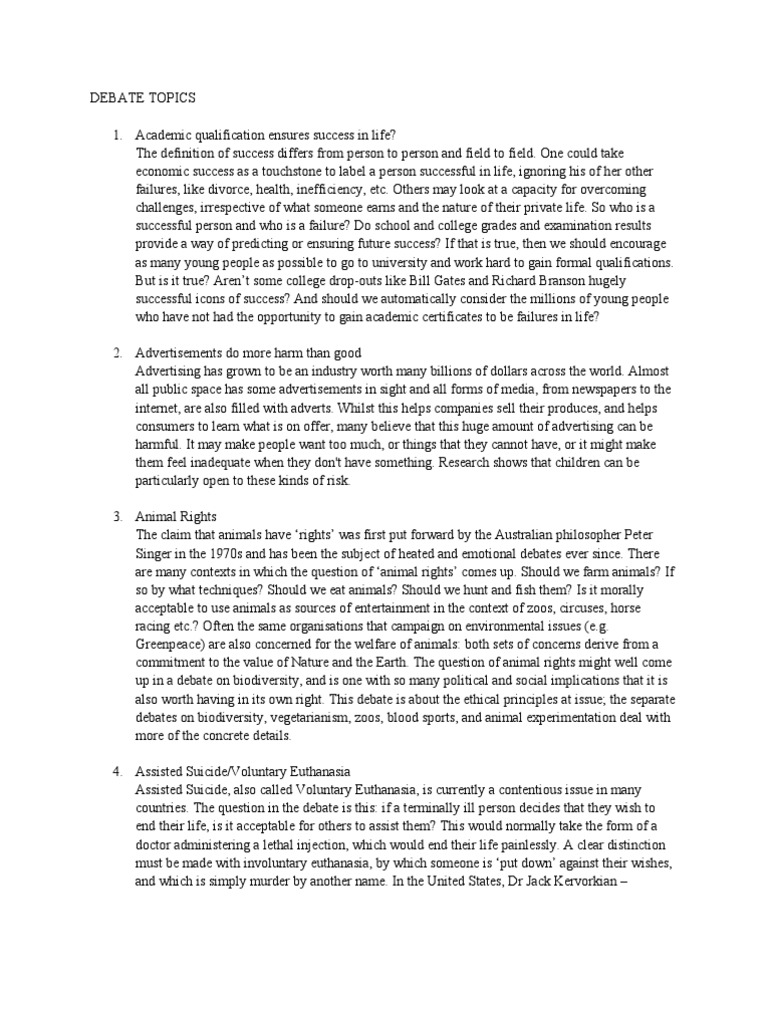 Engaging Debate Topics for Discussion | PDF | Plastic Surgery | Surgery