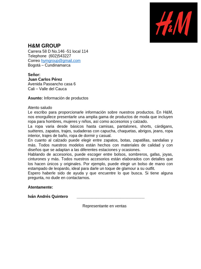 Información sobre productos H&M | PDF