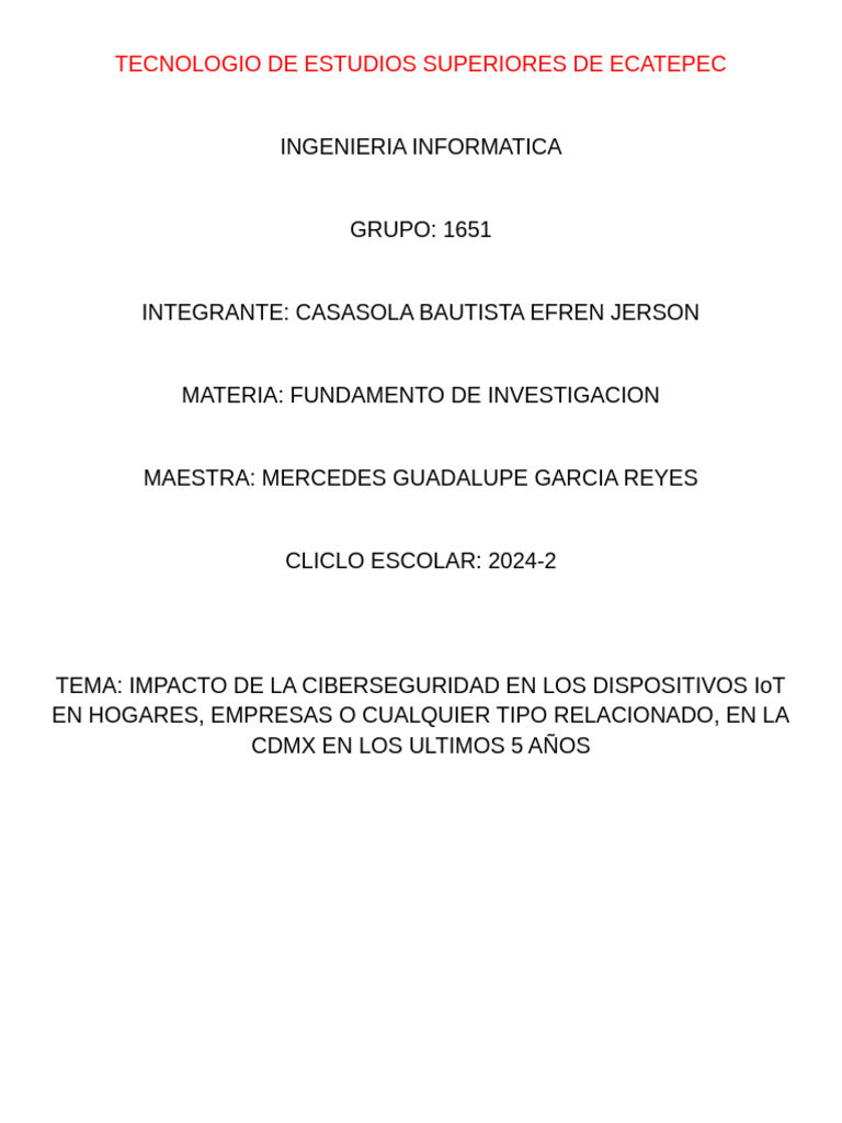 Ciberseguridad en Dispositivos IoT en CDMX | PDF | Internet de las ...