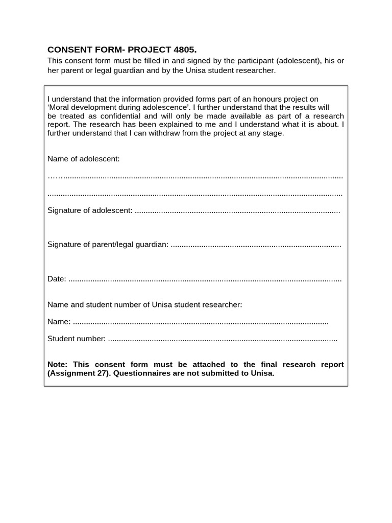 Consent Form for Research Project 4805 | PDF