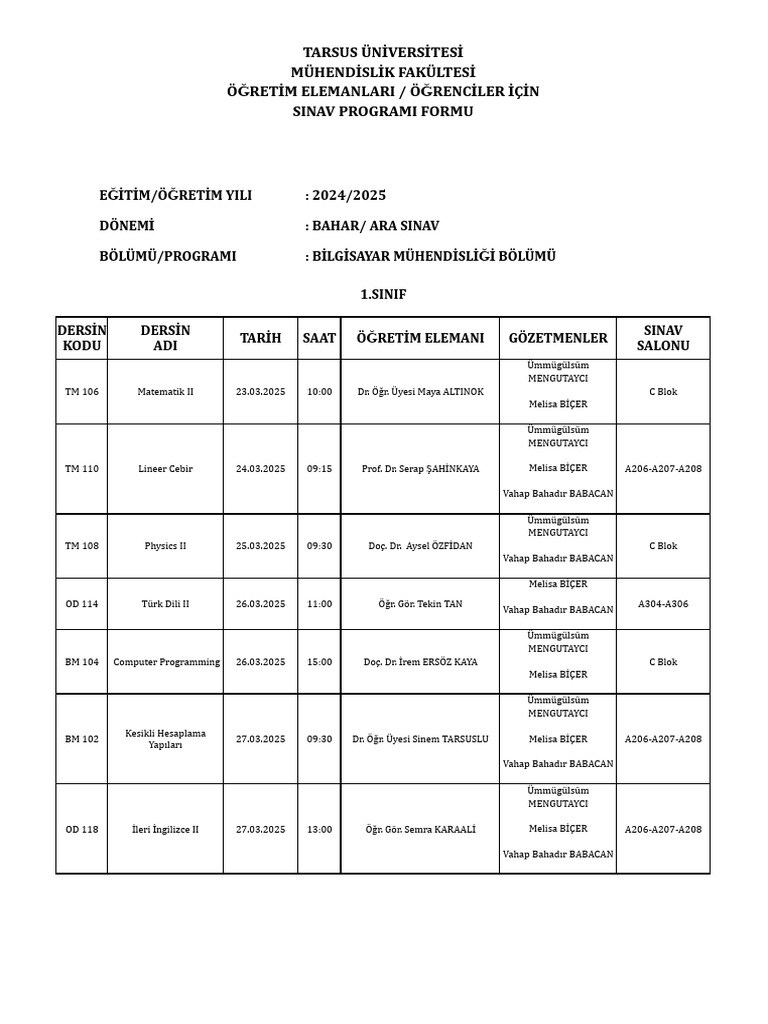 Bm 2024 2025 Bahar Vize Programı Pdf