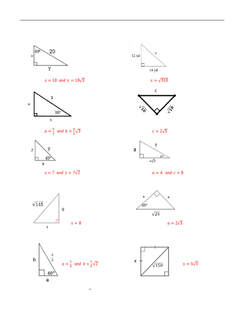 Special Right Triangles Answer Key | PDF | Square Root | Length